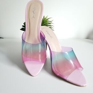 Qupid one band slide rainbow mule